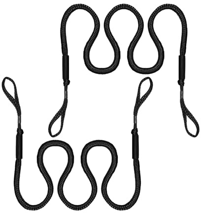 7-11FT Boat Bungee Dock Lines with Loop and Foam Floats–Stretchable Elastic Mooring Ropes for Temporary Docking for Pontoon Boat,Seadoo,Bass Boat,Jet Ski,Kayak,Watercraft,Dinghy,2Pack (Black)