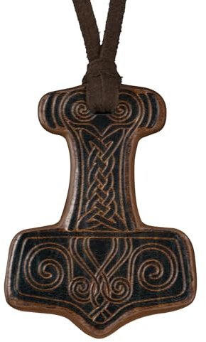 HiiFeuer Collier marteau de Thor en relief, pendentif amulette nordique en faux cuir, bijoux vintage pour Ren Faire Cosplay (Marron A)