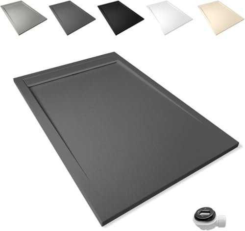 Plato de Ducha Antideslizante 80x90cm - Resina Resistente a Agentes Químicos - Antibacteriano - Incluye Rejilla Desagüe Ducha y Válvula Sifón Plato Ducha - Color Grafito
