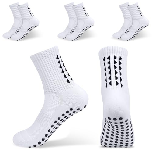 KOOOGEAR 3 Pairs Breathable Kids Grip Socks, Sweat-Absorbent Boys Socks, Grip Socks Football Kids for Running Hockey Football (UK, Age, 9 Years, 12 Years, White)