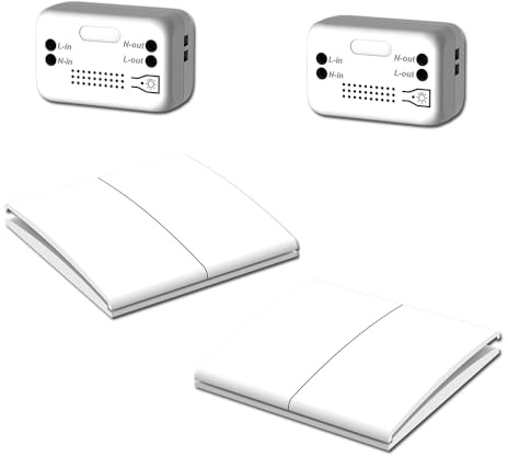 Interrupteur sans fil VIVIS, sans câblage, sans pile, à génération manuelle d’énergie, portée effective intérieure jusqu’à 80 mètres, étanche, sûr, écologique, facile à installer. (2 To 2)