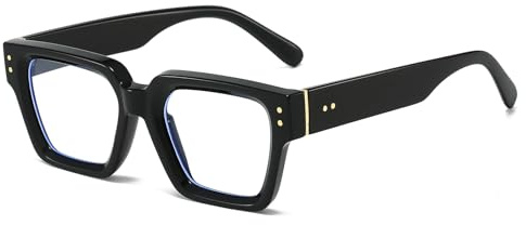 LJCZKA Occhiali Luce Blu Quadrati Donna Uomo Montatura Occhiali da Vista Quadrato Cornice Spessa Anti Affaticamento per Computer Gioco TV (Nero, 0.0, x)