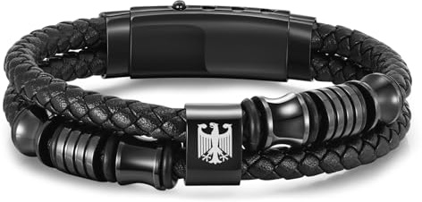 Herren Lederarmband Edelstahl Deutschland Adler - Verstellbar 19-21cm, Geschenk für Papa, Freund, Ehemann, Opa, Sohn, Bruder, Mann, Vatertagsgeschenk, Geburtstag, Jahrestag Kunstleder Armbänder Herren