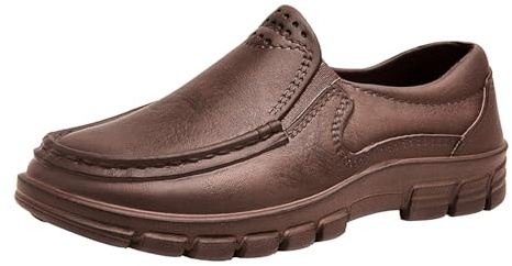 Generisch Scarpe da lavoro da uomo, invernali, in pelle, leggere, per il tempo libero, antiscivolo, comode, senza lacci, suola piatta, scarpe da lavoro, sportive, comode, marrone, 39 EU