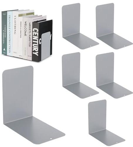Gowkeey 6 Pièces Serre Livre Metal, Cale Livre Bibliothèque Multifonction, Bloc Livre pour Étagère avec Tapis Antidérapant, Mental Bookend, pour Bureau, Maison, École, Bibliothèque (15*15*10cm, Gris)