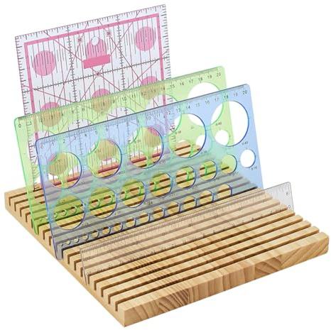 PH PandaHall 18-slot Wooden Quilting Ruler Holder, 20x21cm Sewing Ruler Rack Slotted Template Organizer for Quilting Rulers Craft Room Workshop Home Sewing Accessories and Supplies, Natural Wood Color
