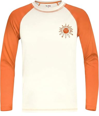 weVSwe UPF 50+ Boys Swim Shirt,Beige-Orange Sun Boys Rash Vest Recycled Fabric Long Sleeve Rash Guard Skin-Friendly Quick-Drying Sun Protection 12 Years