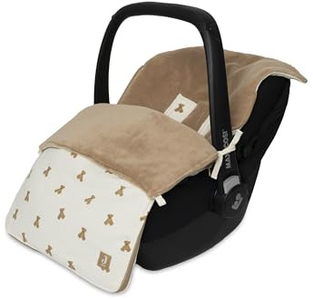 Jollein Saco Saco de pies - Mini Teddy Bear – Para sillas de coche del Grupo 0+ y cochecitos – Para arneses de 3 y 5 puntos – Forro polar – Algodón con estampado de osito – Certificado OEKO-TEX