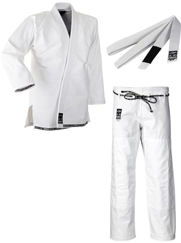 Ju-Sports BJJ Starter Gi Fortaleza Weiß + BJJ Gürtel Weiß A4 I Leichter & solider Brazilian Jujutsu Anzug für Einsteiger I BJJ Gi Herren I 100% Baumwolle