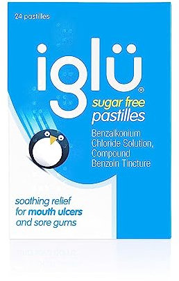 Iglu Sugar Free Pastilles. Soothing Relief for Mouth Ulcers and Sore Gums, 24-count
