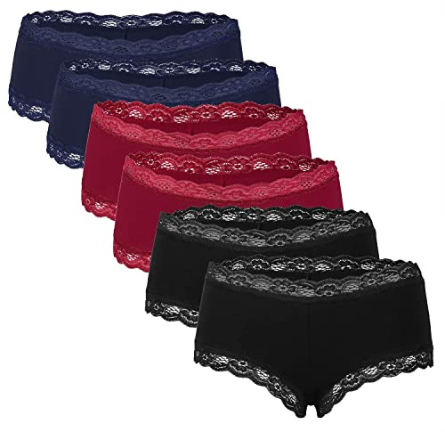 Fabio Farini - Lot de 6 Culottes Hipster Shorty Femme en Coton avec Détails en Dentelle - Féminins Slips Set Lot Mulitcolore M