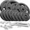 Hop-Sport Guss Hantelset mit SZ-Stange, Kurzhantelstangen und Gewichten, 1x Curlstange, 2x Kurzhantel, Set 37kg 57kg oder 77kg zur Auswahl (57kg)