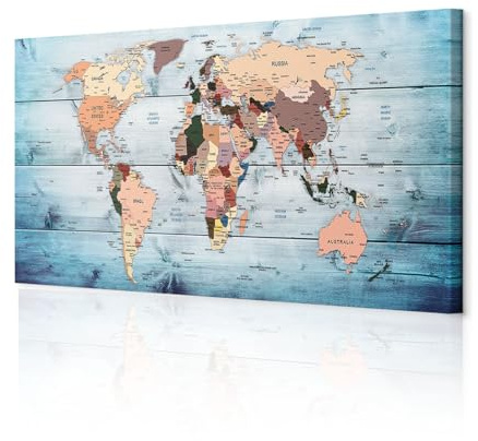 decomonkey Bilder Weltkarte 150x50 cm XXL 1 Teilig Leinwandbilder Bild auf Leinwand Wandbild Kunstdruck Wanddeko Wand Wohnzimmer Wanddekoration Deko Welt Karte Landkarte Kontinente