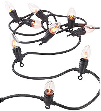 Lunartec Flackerlichterkette: Deko-Lichterkette mit 10 Glühbirnen in Flammen-Optik, IP44, 4,2 m (Lichterkette Flammeneffekt, flackernde, Kaminfeuer Effekt)