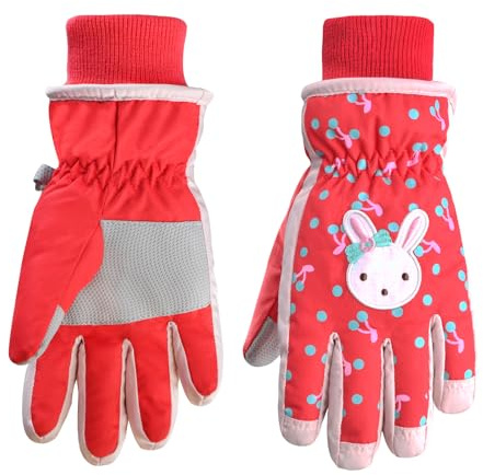 Azarxis Kids Ski Gloves Children Snowboard Gloves Winter Warm Fleece Lined Thermal Windproof Water Resistant Anti Slip for Sledding Riding Skiing Skating Girls Aged 4-13 (Red, L (9-13 years))