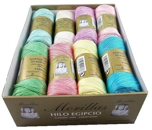 ▷ Pack de 16 Zepelines de algodón perlé 100% egipcio mercerizado para tejer labores de ganchillo o punto con un acabado elegante. (16 Zepelines N5, Colores Claros)