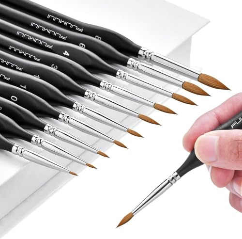 Fuumuui Kolinsky Sable Watercolour Brushes 10pcs Miniature Art Brushes | for Fine Detailing & Art Painting,For Watercolour, Acrylic, Models, Nail, Oil