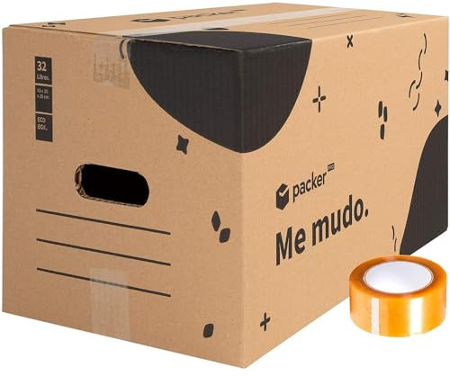 packer PRO Pack 10 Cajas Carton para Mudanzas y Almacenaje Ultra Resistentes con Asas y Cinta Adhesiva 430x300x250mm