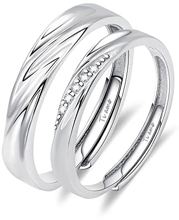 ANAZOZ Anillo con Grabado 'Ti Amo', Anillos de Boda, Alianzas para Pareja en Plata 925, Anillo Redondo con Circonita Blanca Ajustable