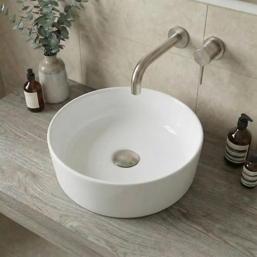 Affine® Countertop Basin for Bathroom and Cloakroom Hand Wash Basins Sink Modern White Gloss Round, 352 x 352mm
