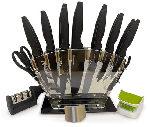 New Horrizon 20-Pcs Kitchen Knife Set [LifetimeSupport] Premium Stainless Steel | Kitchen Knives | Knife Set with Block | |Knives Set for Kitchen | Steak Knives | Chef Knife Set, Knife Sharpener