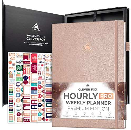 Clever Fox Agenda oraria Pro Premium – Pianificatore non datato con fessure giornaliere – Agenda personale per la gestione del tempo – Agenda settimanale e mensile, formato A4 (oro rosa)