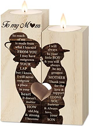 Mum Birthday Gifts, Gift for Mum Candlestick Candle Holder, Mother Presents from Son, Presents for Mummy,Stepmum,Mother in Law on Her Birthday, Heart-shaped