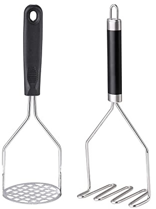 2PCS Potato Masher, OLULU Heavy Duty Stainless Steel Mashed Potatoes Masher, Masher Kitchen Tool for Avocado, Potatoes, Beans, Meat, Vegetables, 10.24inch, Dishwasher Safe