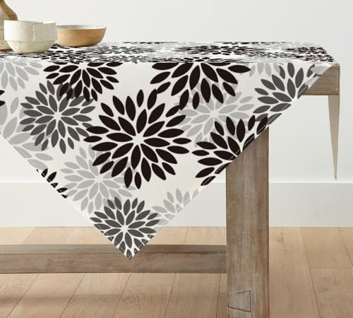 Artoid Mode Blumen Schwarz Dahlien Halloween Tischwäsche, Saisonnal Herbst Küche Tisch Dekoration Drinnen Urlaub Party Dekor 85x85 cm