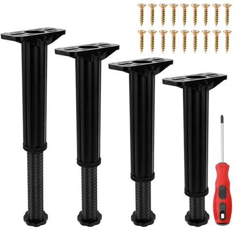 Ticeed 4 Piezas Negro Patas Ajustables para Muebles, Patas para Muebles Regulables en Altura 19-30cm Pies de plástico Redonda para Muebles con Tornillos y Destornillador Patas Mesa Sofas Armario Silla
