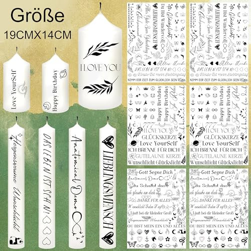 IORIKYO 6 Blatt Wassertransferdruck Kerzentattoos Ostern Kerzensprüche Kerzenaufkleber, Wasserschiebefolie Kerzenfolie Temporäre Tattoo Sticker, Kerzentatoo Aufkleber Kerzensticker Kerzendekoration