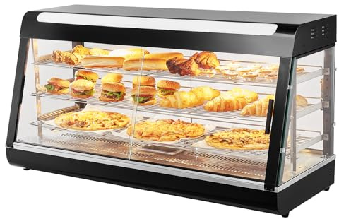 VEVOR 3-stufiger kommerzieller Speisenwärmer, 1500 W Speisenwärmer mit Licht, Verstellbarer Ablage und Temperaturanzeige, 30 ℃ - 85 ℃ Dampferhitzung, 180 l für Hamburger, Pizza, Brot, Brathähnchen