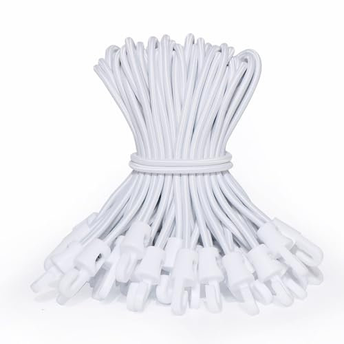 LOOGI Lot de 12 tendeurs élastiques avec crochets de 15,2 cm - Crochets de bâche courts - Petite corde élastique (30,5 cm, blanc, 15,2 cm)