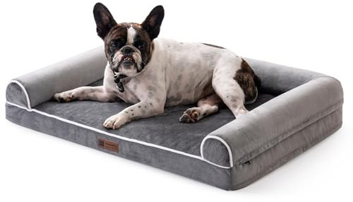 MEWOOFUN Orthopädisches Hundebett Grosse Hunde, 90x70 cm Hundesofa mit Eierförmiger Kistenschaum, Hundecouch Waschbares Hundekissen mit mit DREI erhöhte Ränder, Abnehmbarem