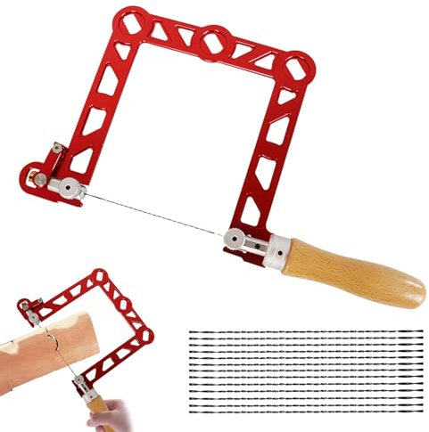 Sierra de Marqueteria, Sierra de Mano, Sierra en Forma de U Marco de Sierra de Corte Ajustable con 13 Hojas de Sierra en Espiral para Trabajos de Madera, Vidrio, Metal, Marco de Sierra