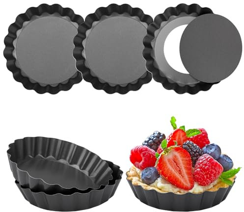 6 Pezzi Ø 10 cm Stampo Crostata Fondo Amovibile, 10×2 cm Stampi Crostatine Monoporzione, Formine per Crostatine & Crostata & Tartellette
