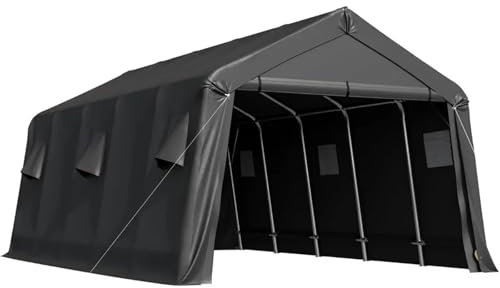 JKELPV Cocheras Cochera portátil Resistente de 4 x 6 Metros con Estructura de Acero y ventilación, Cubierta antinieve. Toldo de Coche