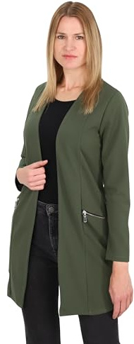 Malito – Långärmad ledig kavaj för kvinnor – öppen elegant stretchkavaj – mjuk och figurspelande – business longblazer 6041, oliv, XL