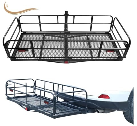 Portaequipajes de enganche de alta resistencia de 400 lb, portaequipajes plegable, cesta trasera para equipaje, compatible con receptor de 2, para autos, SUV y viajes.