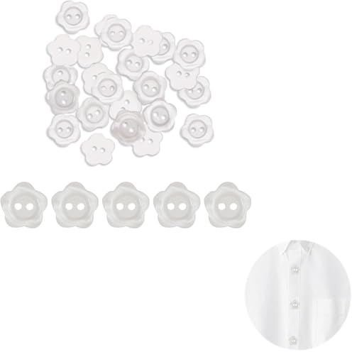 Buttons for Cardigans, White Button, 2 Hole Flower Resin Button, 60Pcs White Pearlescent Sewing Buttons for DIY Handmade Crafting, Baby Kids Knitting Decor