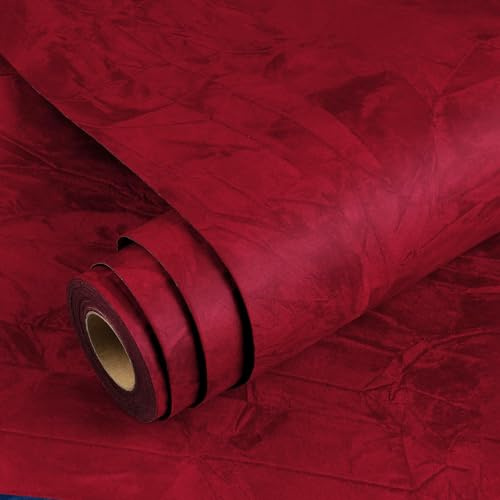 YENHOME Papier Autocollant Mural Rouge Foncé Velour 40x1000cm Papier Peint Vintage Adhesif Mural Feutre Decoratif Rouge Foncé en Tissu pour Chambre à Coucher Vinyle Velour pour Bricolage Placard