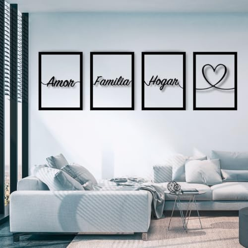 Cuadros Decorativos de Pared para Salón Modernos | Cuadros Decoración Dormitorios | 4 Paneles de Madera 40x30 cm | Decoración Habitación Pared, Salón, Dormitorio o Regalo de Pareja (Frase Hogar)