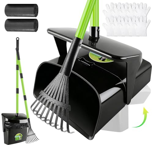 Yalumo Pooper Scooper Swivel Bin & Rake with 50 Waste Bags, 38 Long Adjustable Handle Dog Poop Scooper for Yard Large Medium Small Dog, Easy to Clean Pet Waste Use on Grass, Dirt, Concrete or Gravel