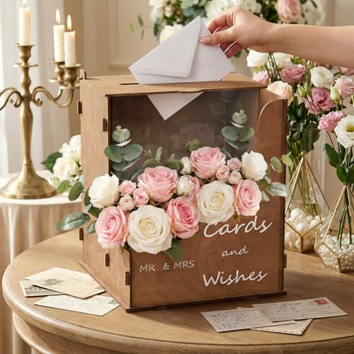 Rustic Wooden Wedding Card Box with Acrylic Window Post Box for Cards