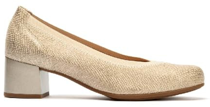 PITILLOS - Zapato de tacón Cuadrado,bajo,clásico,salón,Borde elástico,Suela de Goma para: Mujer Color: Oro Talla:39
