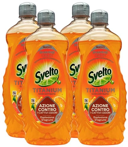 Detergente Per Stoviglie a Mano, Titanium Concentrato. Azione Contro i Cattivi Odori ESPLOSIONE D'AGRUMI Con Aceto 650ml (4 Unità)
