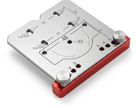 Gabarit de Perçage Charnière 35 mm en Aluminium – Guide Réglable 4 Décalages (3/4/5/6 mm) – Compatible Charnières Invisibles Blum Hettich IKEA – Outil Menuiserie pour Armoires et Placards