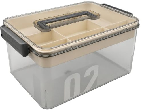 Otopone Storage Box with Compartments, Clear Craft Organiser with Lid | Features a Divided Tray, Clear Design and Portable Handle for Sorting Hobbies, Accessories and Everyday Essentials