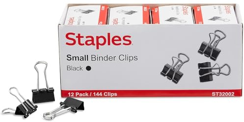 Staples Binder Clips, Small Size, 0.38 Capacity, Black, 144 Pack – Compact Clips for Documents, Notes & Office Use