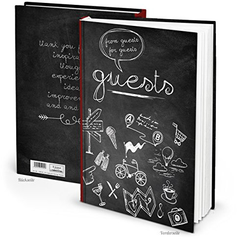 Logbuch-Verlag libro degli ospiti “Guests” color nero bianco rosso formato A4 copertina rigida 164 pagine vuote design vintage effetto lavagna gesso ideale per idee suggerimenti Hotel casa vacanza